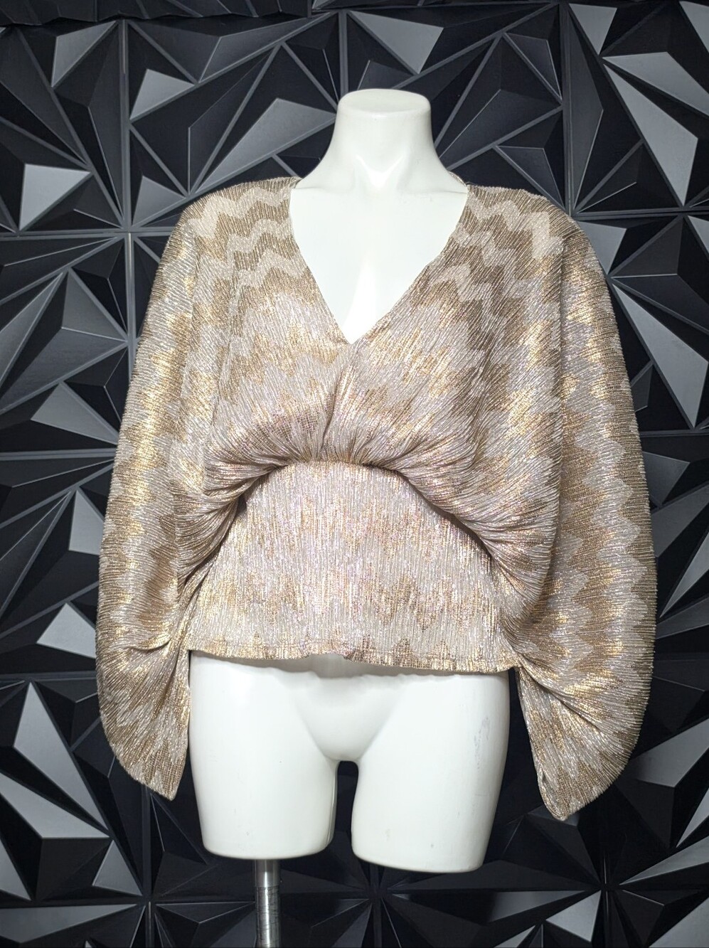 INC International Concepts Metallic Gold Pleated V-Neck Blouson Top